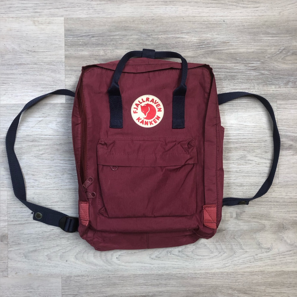 Fjallraven Kanken Backpack in Maroon with Navy Straps